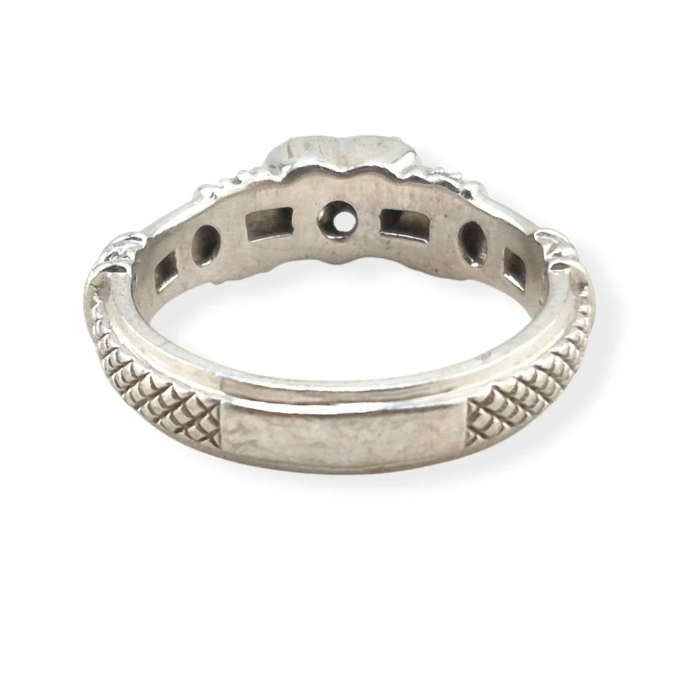Judith Ripka Sterling Silver Pave CZ Heart Ring 925 Basketweave Rope Size 8